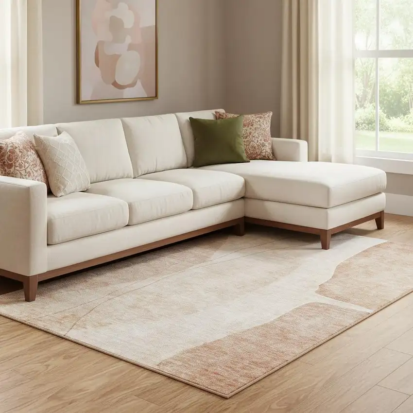 Terra Cotta And Beige Abstract Washable Area Rug With UV Protection Photo 1