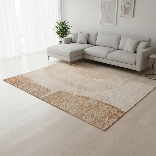 Terra Cotta And Beige Abstract Washable Area Rug With UV Protection Photo 1