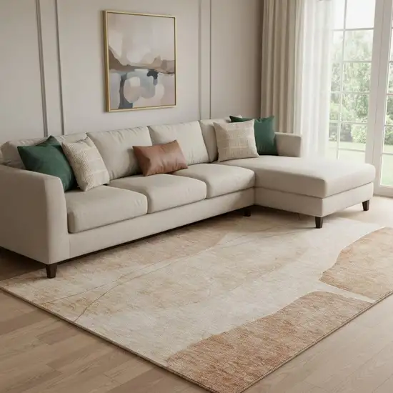 Terra Cotta And Beige Abstract Washable Area Rug With UV Protection Photo 1