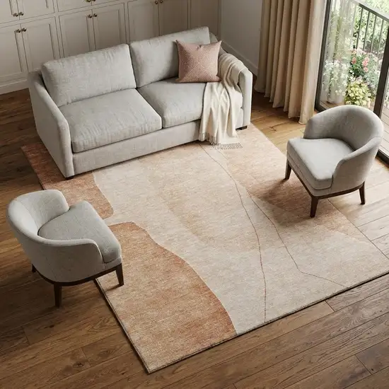 Terra Cotta And Beige Abstract Washable Area Rug With UV Protection Photo 1