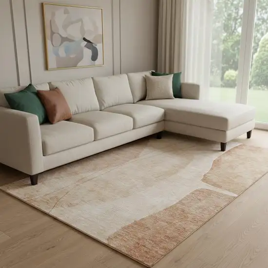 Terra Cotta And Beige Abstract Washable Area Rug With UV Protection Photo 1