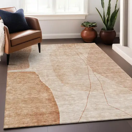 Terra Cotta And Beige Abstract Washable Area Rug With UV Protection Photo 7