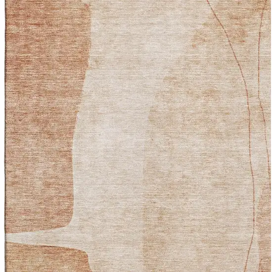 Terra Cotta And Beige Abstract Washable Area Rug With UV Protection Photo 4
