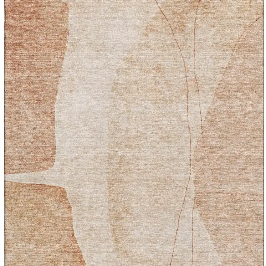 Terra Cotta And Beige Abstract Washable Area Rug With UV Protection Photo 5