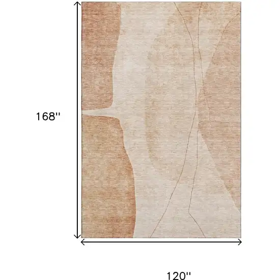 Terra Cotta And Beige Abstract Washable Area Rug With UV Protection Photo 3
