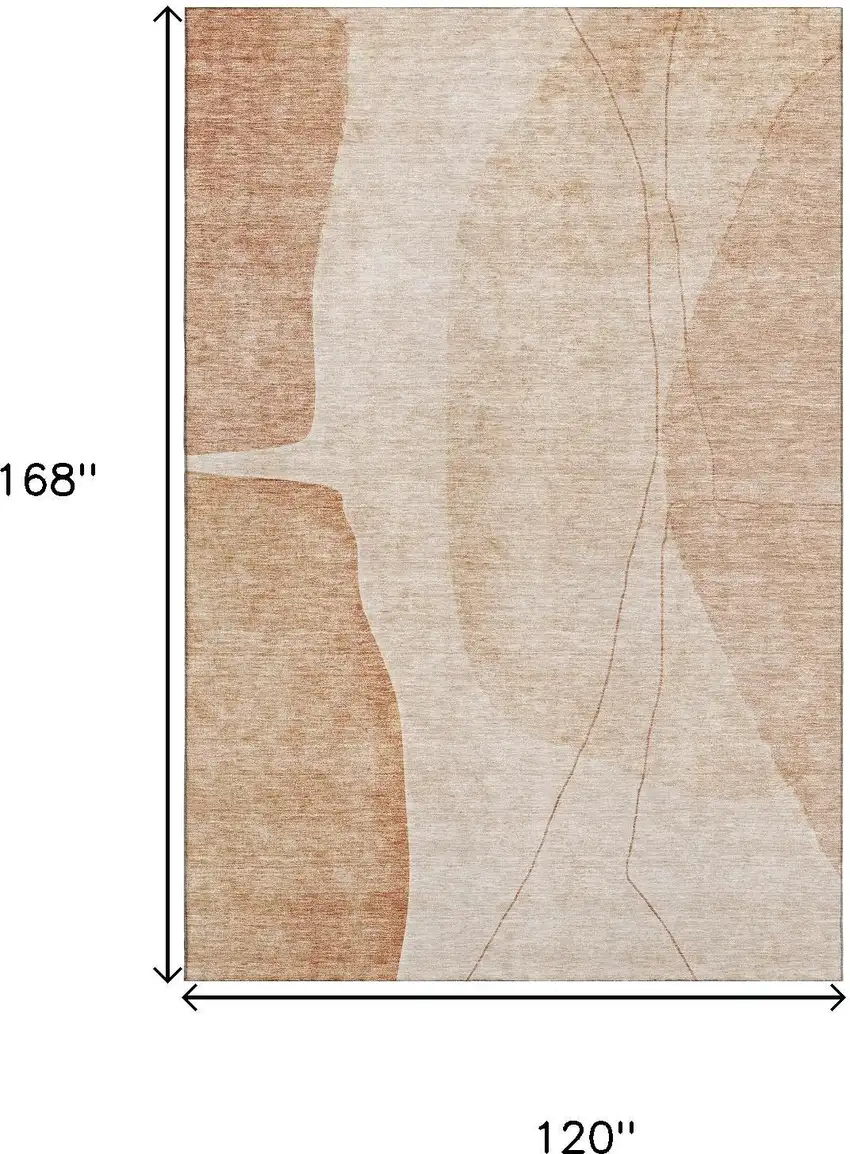 Terra Cotta And Beige Abstract Washable Area Rug With UV Protection Photo 3