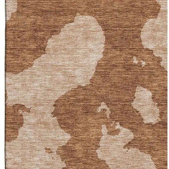 Terra Cotta And Beige Abstract Washable Area Rug With UV Protection Photo 4