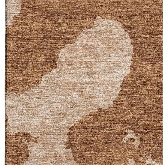 Terra Cotta And Beige Abstract Washable Area Rug With UV Protection Photo 3