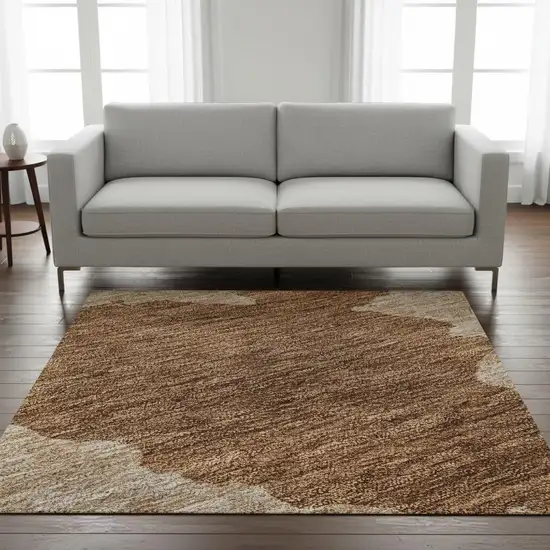 Terra Cotta And Beige Abstract Washable Area Rug With UV Protection Photo 2