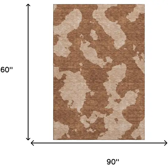 Terra Cotta And Beige Abstract Washable Area Rug With UV Protection Photo 8