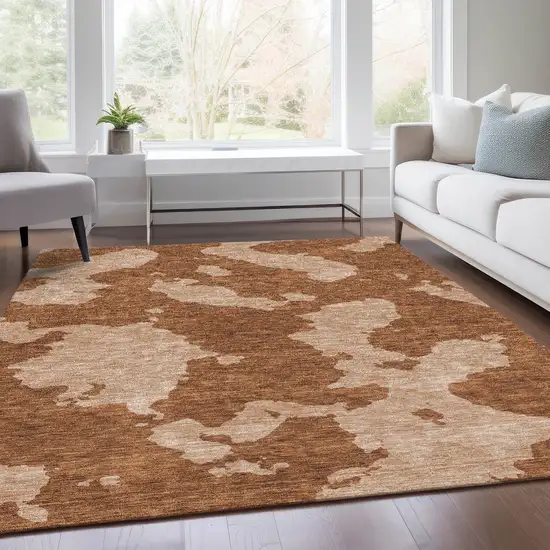 Terra Cotta And Beige Abstract Washable Area Rug With UV Protection Photo 4