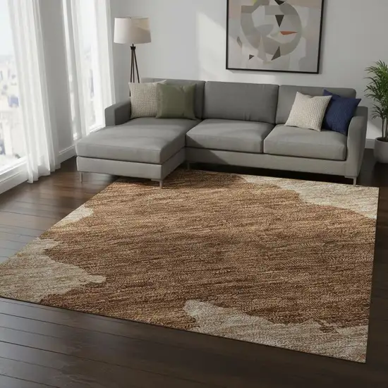 Terra Cotta And Beige Abstract Washable Area Rug With UV Protection Photo 2