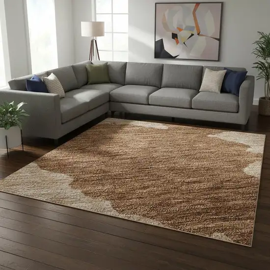 Terra Cotta And Beige Abstract Washable Area Rug With UV Protection Photo 2