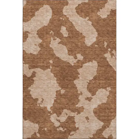 Terra Cotta And Beige Abstract Washable Area Rug With UV Protection Photo 6