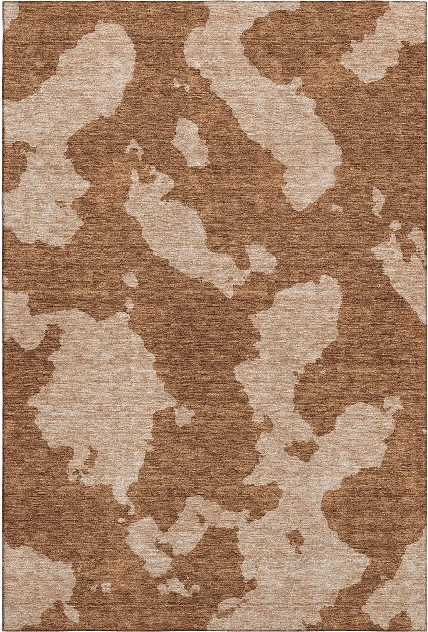 Terra Cotta And Beige Abstract Washable Area Rug With UV Protection Photo 6