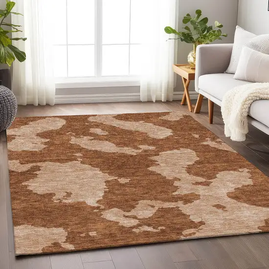Terra Cotta And Beige Abstract Washable Area Rug With UV Protection Photo 3