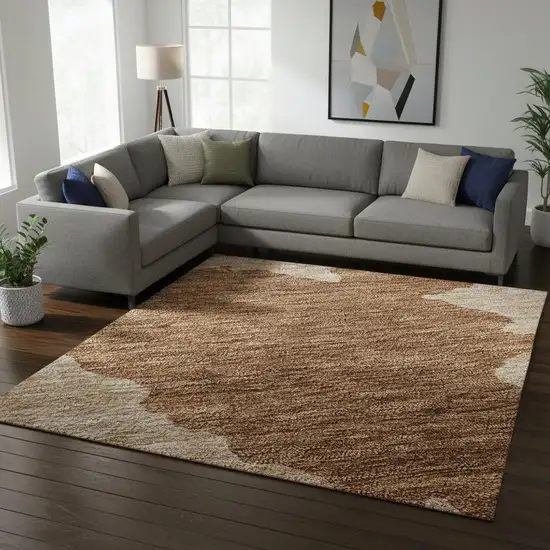 Terra Cotta And Beige Abstract Washable Area Rug With UV Protection Photo 2