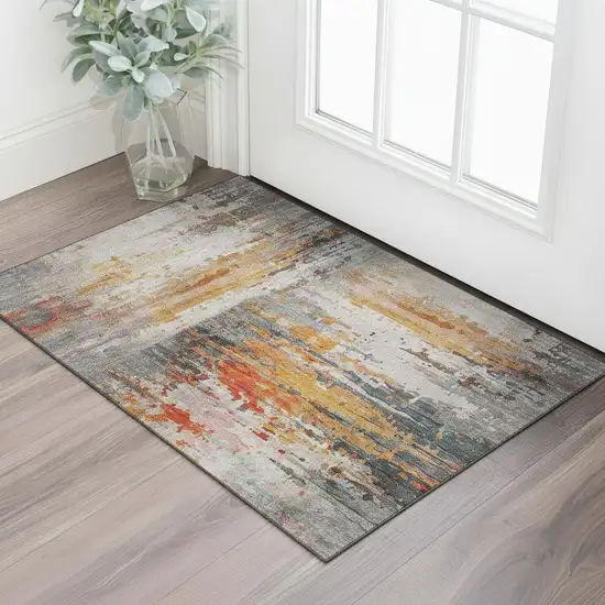 Terra Cotta And Beige Abstract Washable Area Rug With UV Protection Photo 2