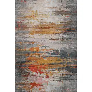 Photo of Terra Cotta And Beige Abstract Washable Area Rug With UV Protection