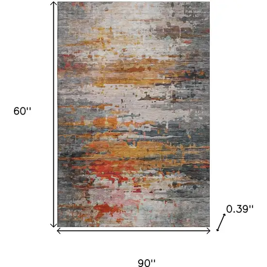 Terra Cotta And Beige Abstract Washable Area Rug With UV Protection Photo 9