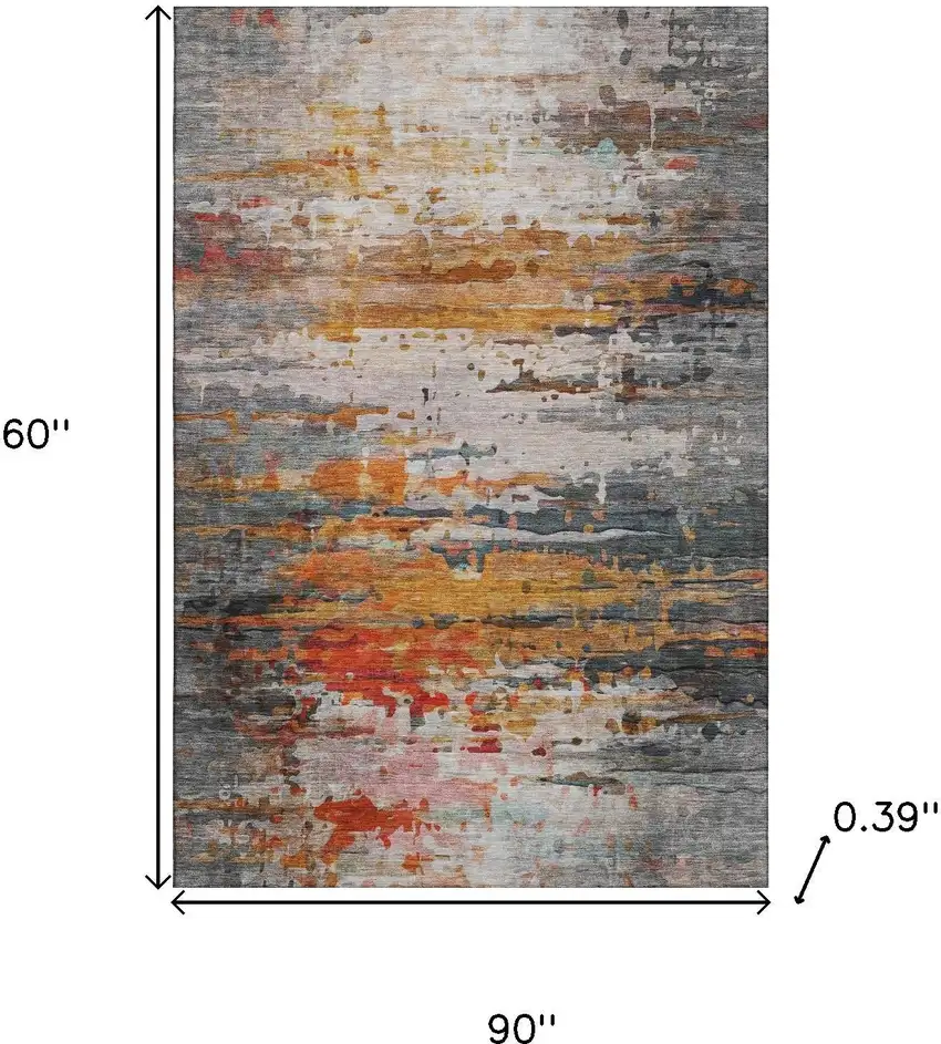 Terra Cotta And Beige Abstract Washable Area Rug With UV Protection Photo 9