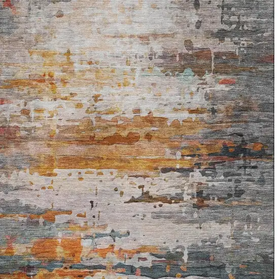 Terra Cotta And Beige Abstract Washable Area Rug With UV Protection Photo 4