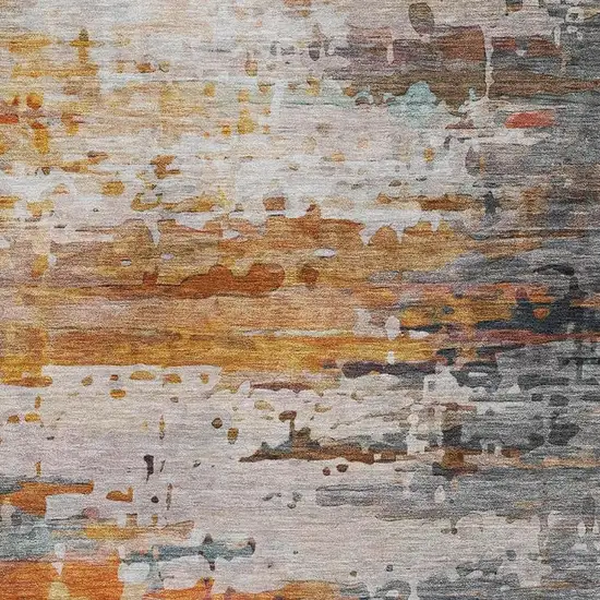 Terra Cotta And Beige Abstract Washable Area Rug With UV Protection Photo 3