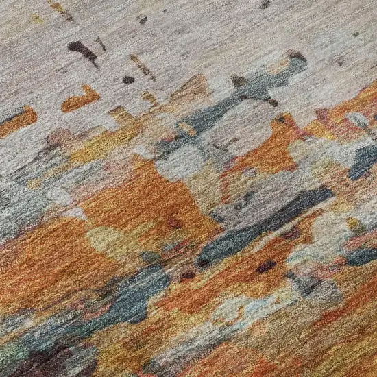 Terra Cotta And Beige Abstract Washable Area Rug With UV Protection Photo 8
