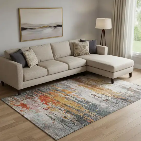 Terra Cotta And Beige Abstract Washable Area Rug With UV Protection Photo 2