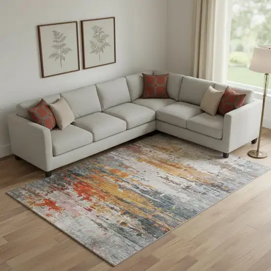 Terra Cotta And Beige Abstract Washable Area Rug With UV Protection Photo 2