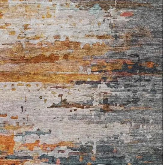 Terra Cotta And Beige Abstract Washable Area Rug With UV Protection Photo 3