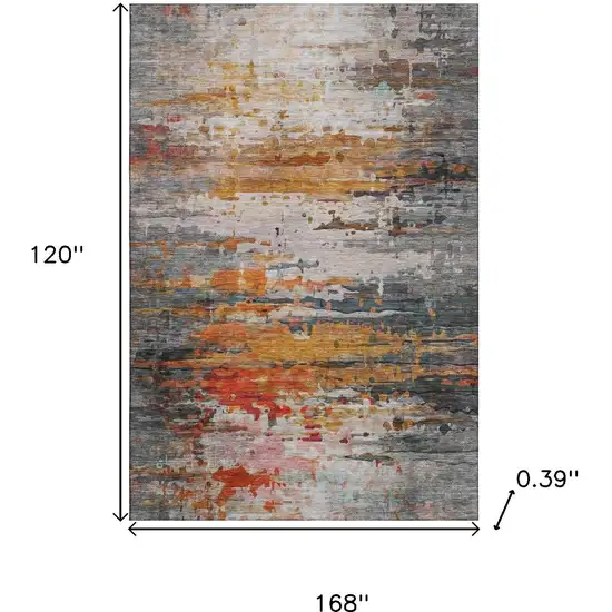 Terra Cotta And Beige Abstract Washable Area Rug With UV Protection Photo 9