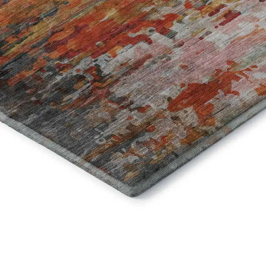 Terra Cotta And Beige Abstract Washable Area Rug With UV Protection Photo 7