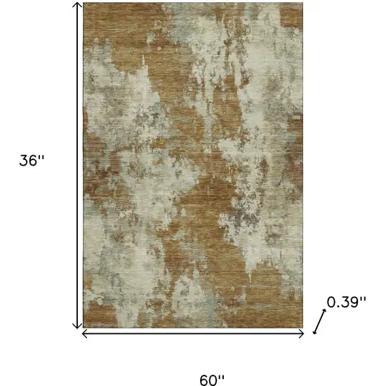 Terra Cotta And Beige Abstract Washable Area Rug With UV Protection Photo 9