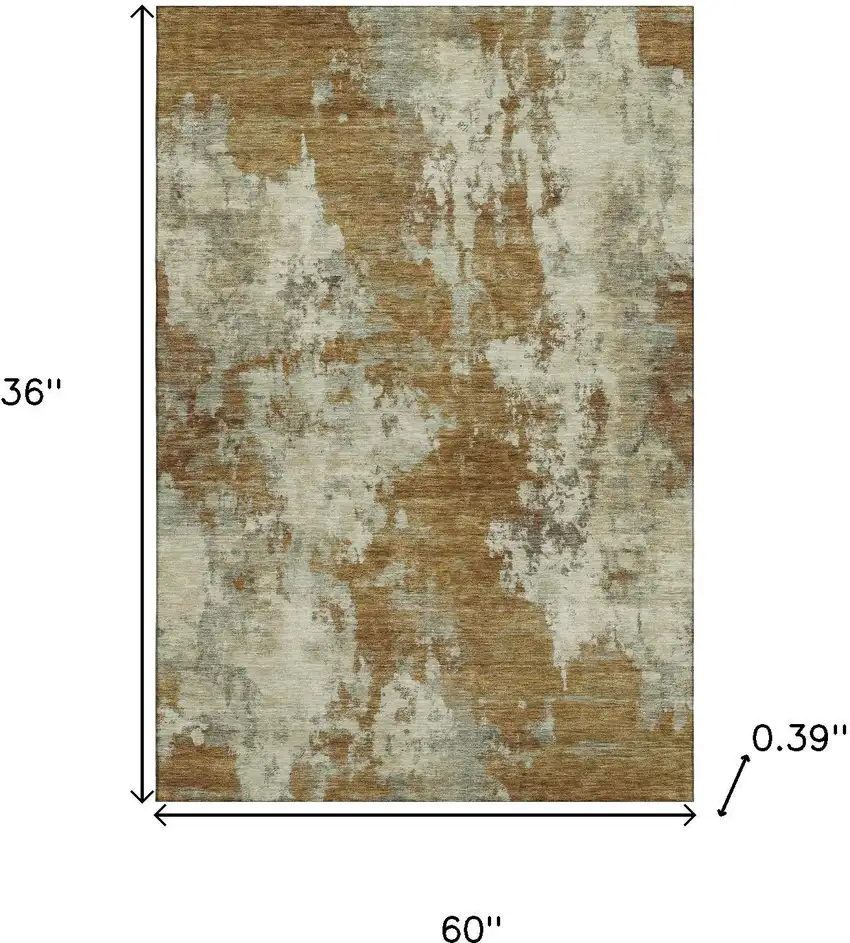Terra Cotta And Beige Abstract Washable Area Rug With UV Protection Photo 9