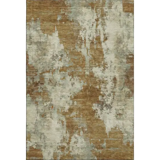 Terra Cotta And Beige Abstract Washable Area Rug With UV Protection Photo 1