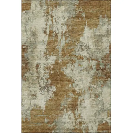 Terra Cotta And Beige Abstract Washable Area Rug With UV Protection Photo 4