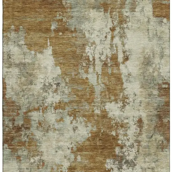 Terra Cotta And Beige Abstract Washable Area Rug With UV Protection Photo 3