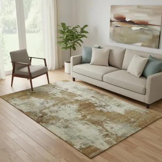 Terra Cotta And Beige Abstract Washable Area Rug With UV Protection Photo 2