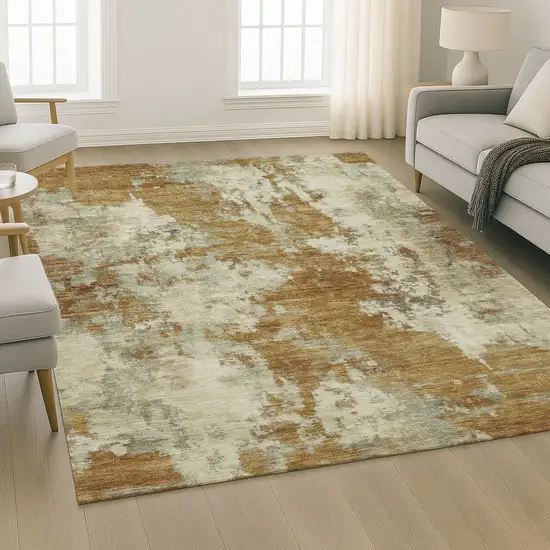 Terra Cotta And Beige Abstract Washable Area Rug With UV Protection Photo 6