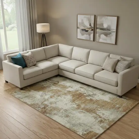 Terra Cotta And Beige Abstract Washable Area Rug With UV Protection Photo 2