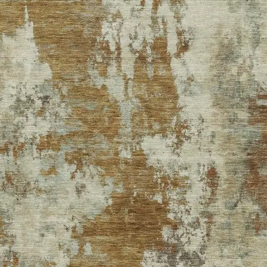 Terra Cotta And Beige Abstract Washable Area Rug With UV Protection Photo 3