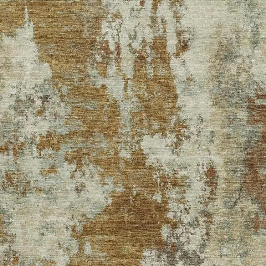 Terra Cotta And Beige Abstract Washable Area Rug With UV Protection Photo 3