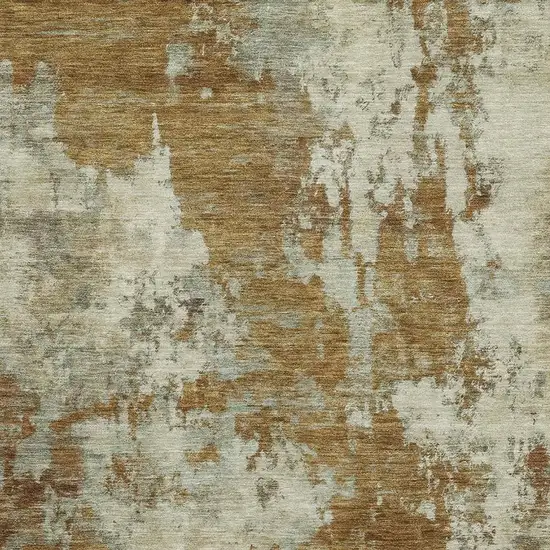 Terra Cotta And Beige Abstract Washable Area Rug With UV Protection Photo 3