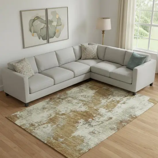 Terra Cotta And Beige Abstract Washable Area Rug With UV Protection Photo 2