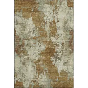Photo of Terra Cotta And Beige Abstract Washable Area Rug With UV Protection