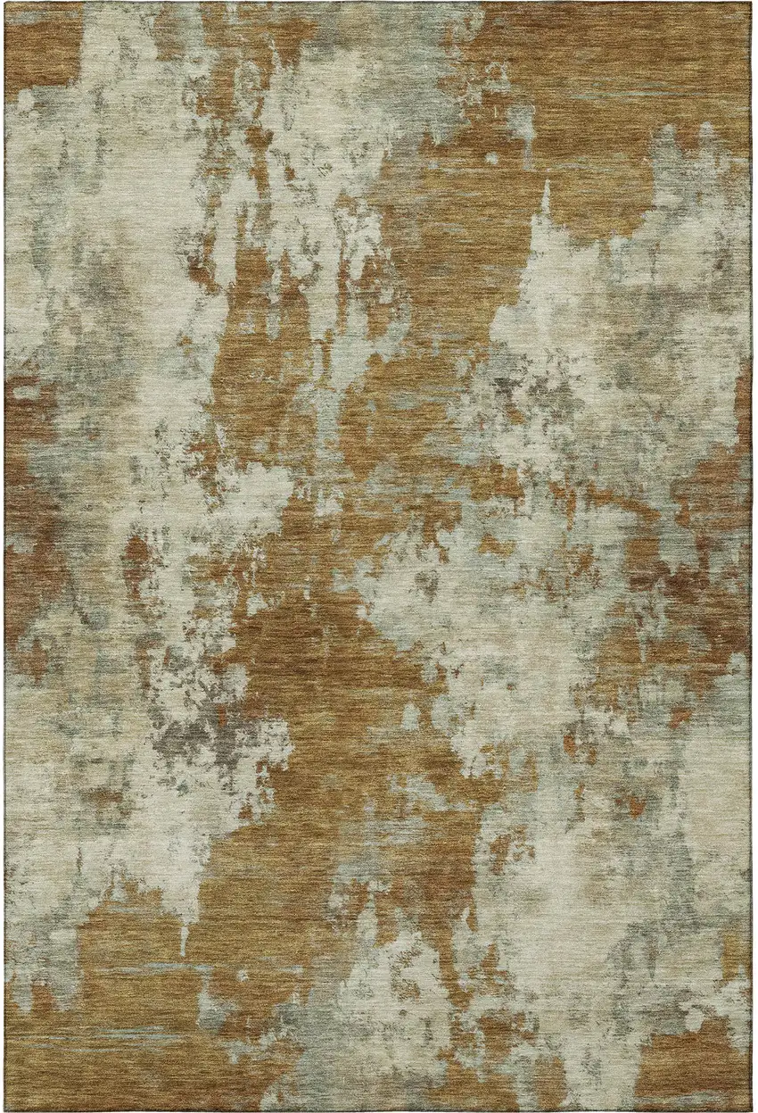 Terra Cotta And Beige Abstract Washable Area Rug With UV Protection Photo 3