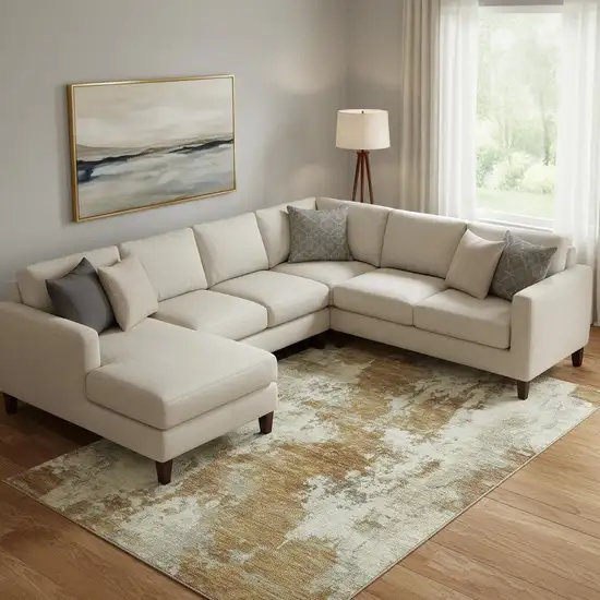 Terra Cotta And Beige Abstract Washable Area Rug With UV Protection Photo 2