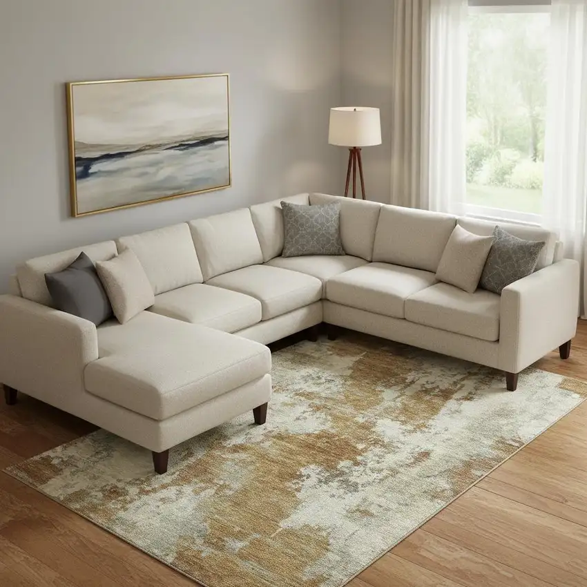 Terra Cotta And Beige Abstract Washable Area Rug With UV Protection Photo 2