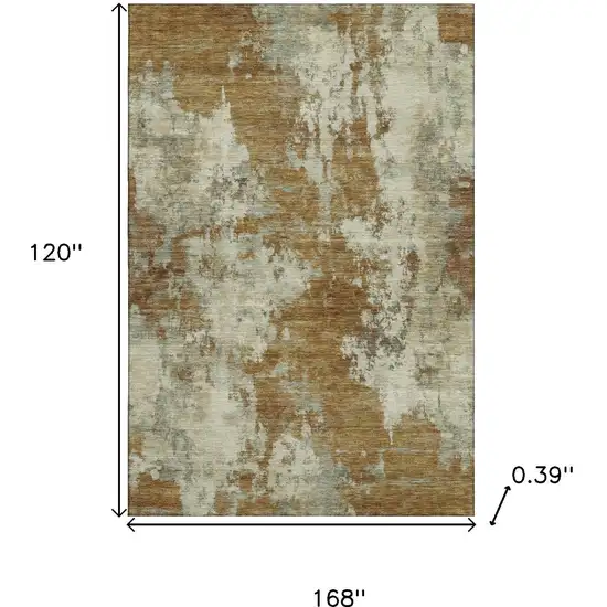Terra Cotta And Beige Abstract Washable Area Rug With UV Protection Photo 8